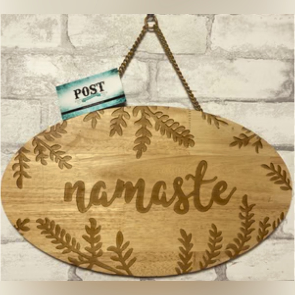 “Namaste” Yoga Wood  Wall Plaque  Carved Farmhouse